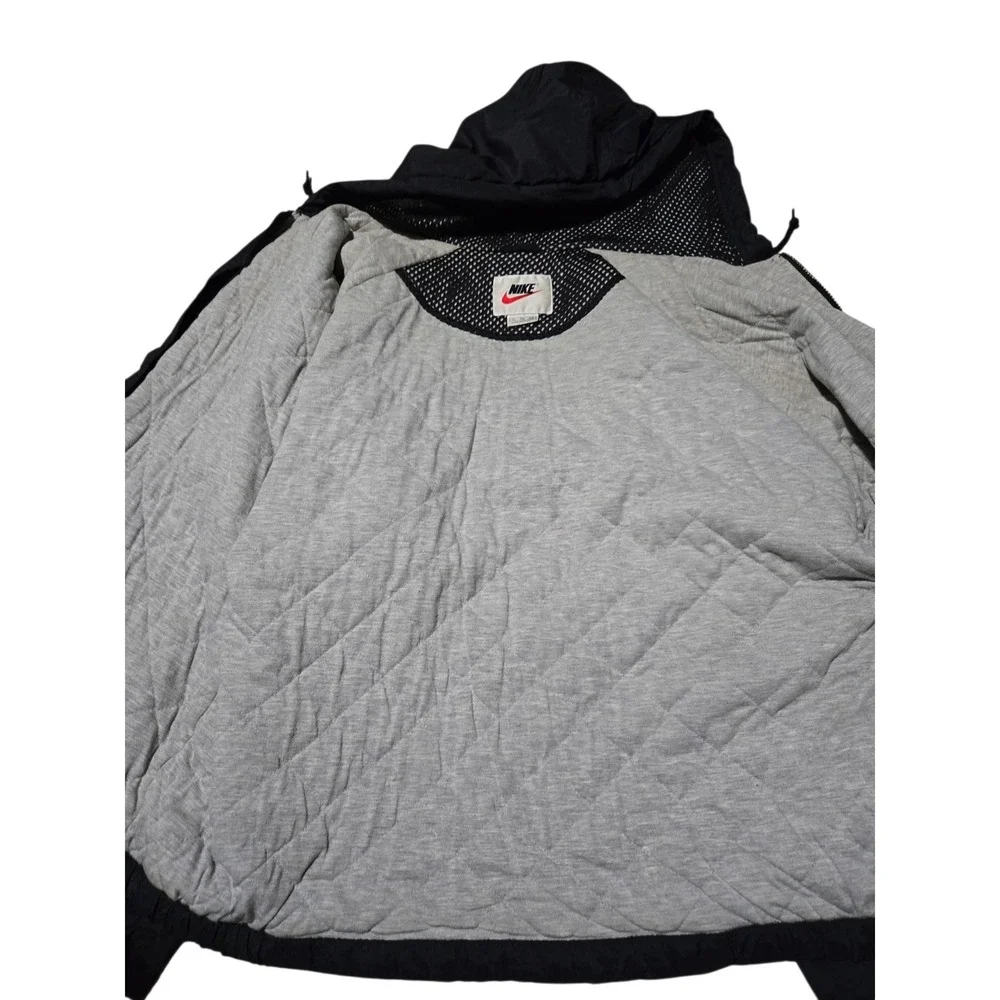 Nike Vintage Windbreaker Jacket Black Zip Hooded Back Swoosh Logo 90s Large‎